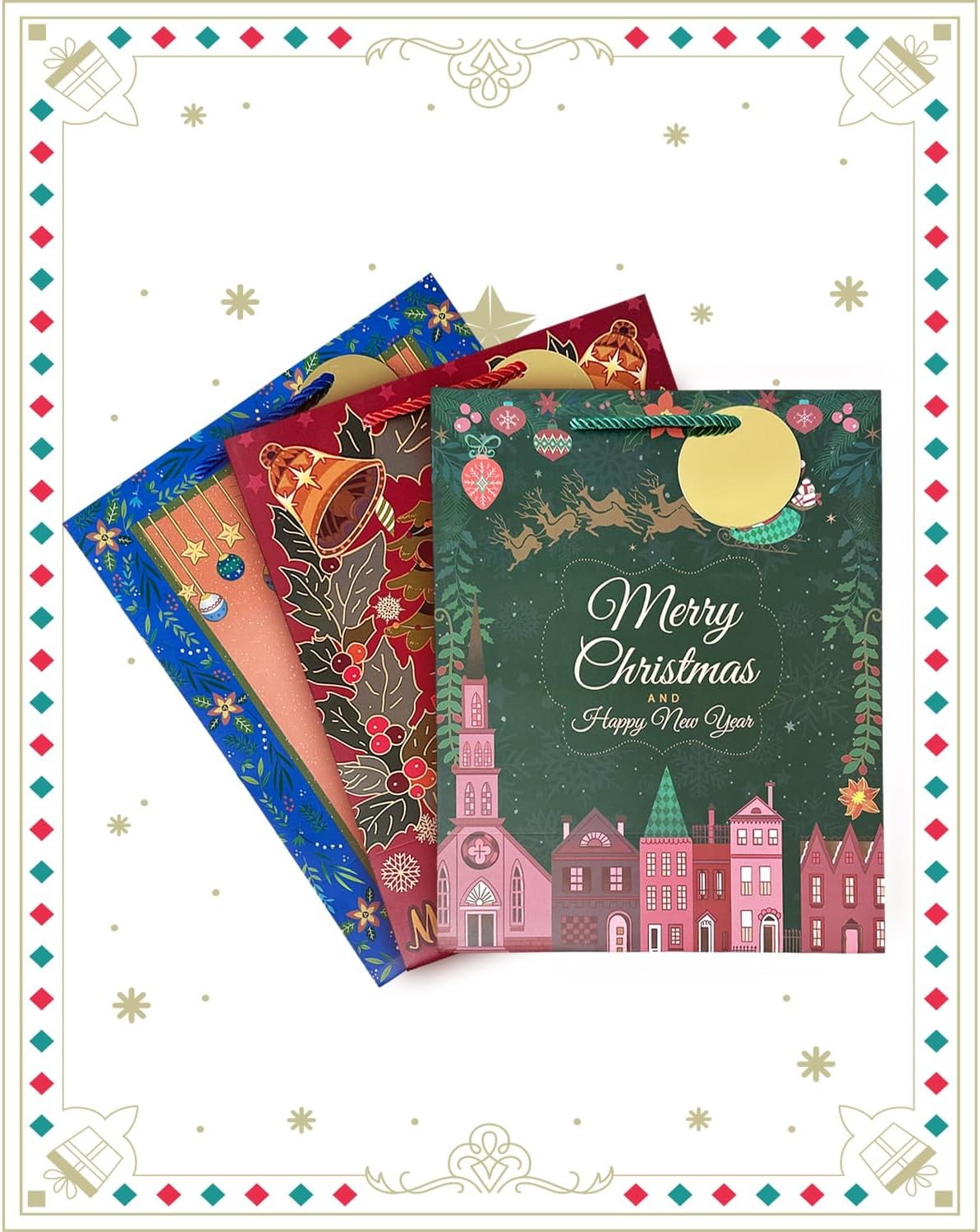 qiqee Christmas 13" Large Gift 1 Count (Pack of 3), Christmas-RedBlueGreen 