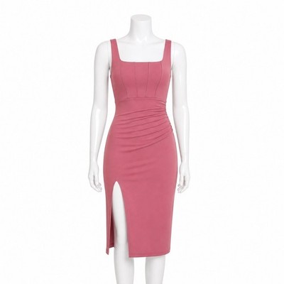 NEW Halara Softly Zero Airy Square Neck Corset Ruched Bodycon Midi Dress XL Pink