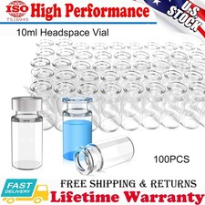 100PCS Clear Glass 10ml Headspace Sample Vials 20mm Crimp Transparent Flat HPLC