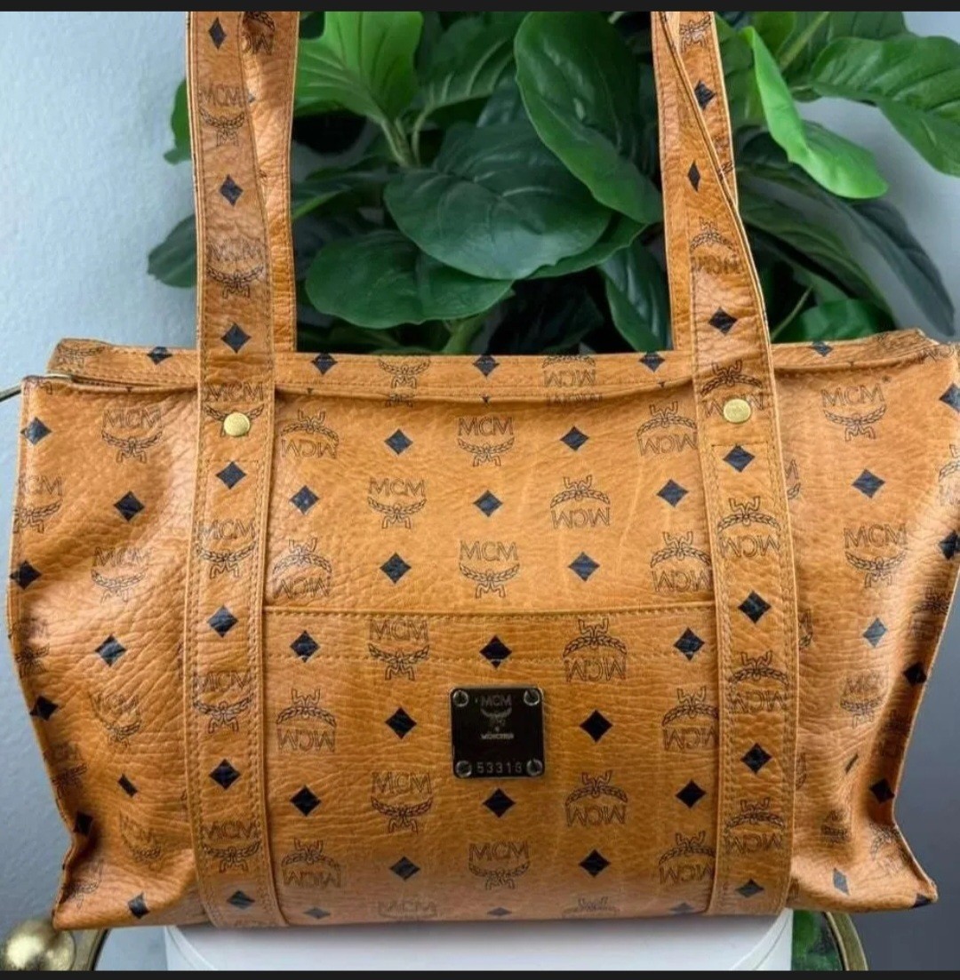 Authentic MCM Visetos Leather Shoulder Bag Tote Excellent