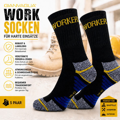 Arbeitssocken Herren Worker Baumwolle Schwarz Strümpfe Socken Gr.39-42 Gr.43-46