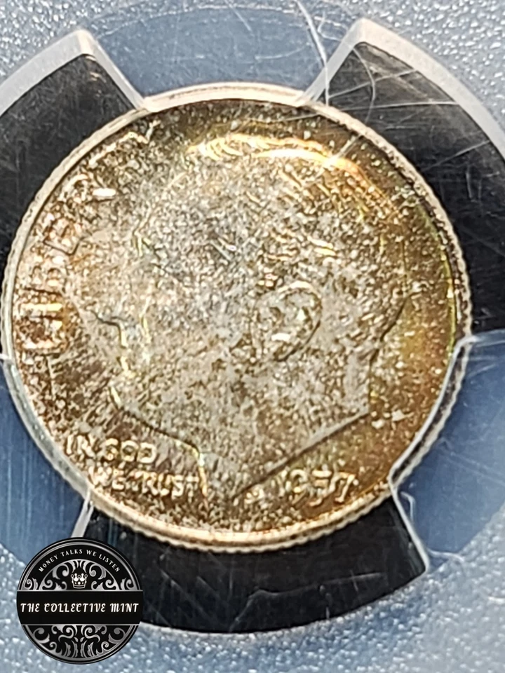 1957 D Roosevelt Dime 10c NGC MS 67 FB~FT | UNC Uncirculated Only 18 Higher! - Image 2 of 4