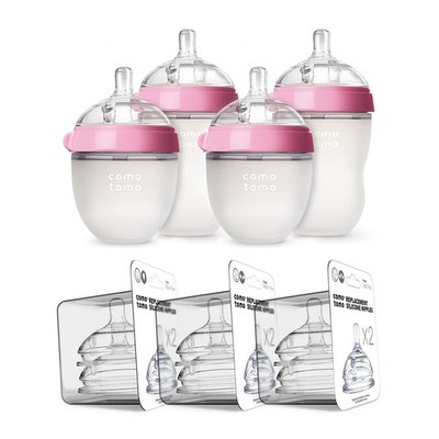Comotomo Baby Bottle Bundle, Pink, (7 Piece Set) Count (Pack of