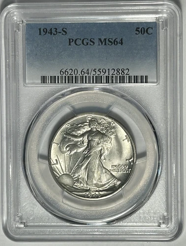 1943 S  WALKING LIBERTY HALF DOLLAR  PCGS MS 64