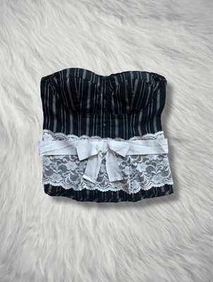   vintage 2000s charlotte russe pinstripe lace bustier/corset top mall goth    