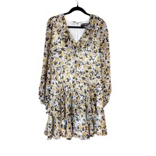 Karl Lagerfeld Paris Floral Dress Women Yellow Purple Ruffle Mini SIZE 10