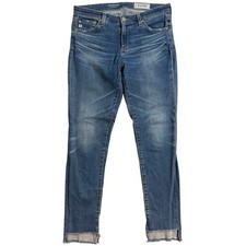 AG Adriano Goldschmied The Legging Ankle Super Skinny Jeans Blue Raw Hem 28R