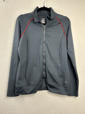 Danskin Now Semi Fitted Full Zipper Gray Red Activewear Jacket