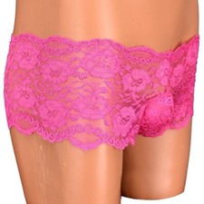 Hot Pink Lace Pouch Panty   Sissy Lingerie with Front Pouch for Crossdressers 