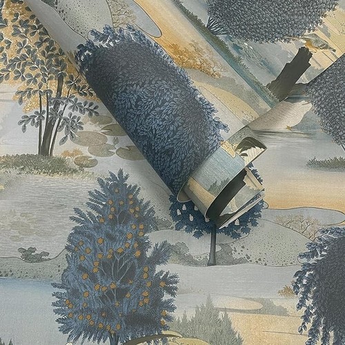 Holden Delamere Swan Lake Navy and Ochre Bird Print Wallpaper 13491 - Picture 2 of 3