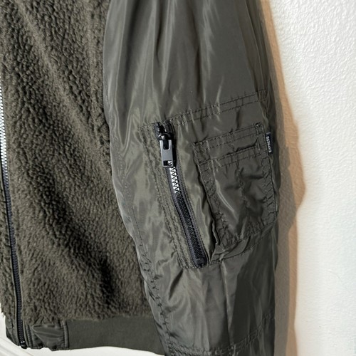 Banana Republic Reversible Bomber Jacket Men’s XL Green Sherpa Coat Pockets - Picture 18 of 19