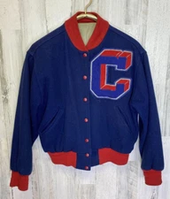 Vintage Blue & Red Maple Athletic Sportswear Varsity Bomber Jacket No Size Tag