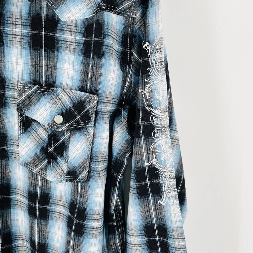 Panhandle Slim Mens Plaid Button Down Shirt Size XL Pearl Snap 90 Proof - Image 4 of 4