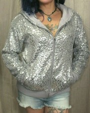Victoria's Secret Pink Leopard Silver Foil Lavender Fuzzy Jacket Zip Hoodie XS
