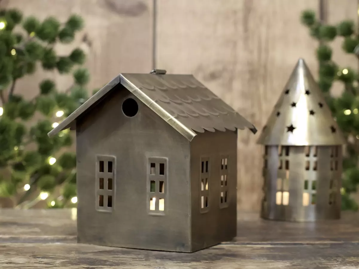 Large Tea Light Candle House Room Decoration Hanging Brass Metal T Light House