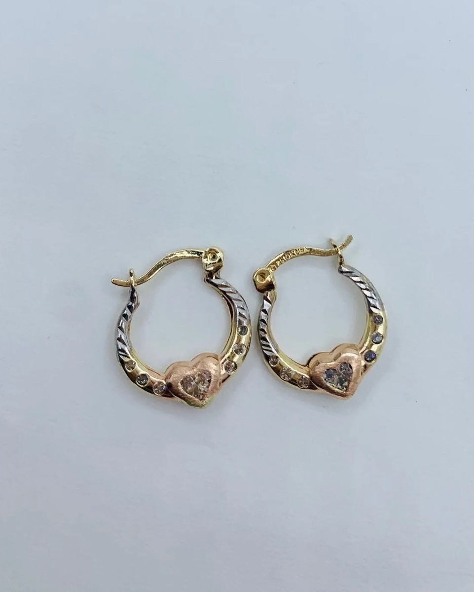 10k solid gold earrings hoop girl women shrimp heart Multi