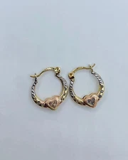 10k solid gold earrings hoop girl women shrimp heart Multi-tone - Aretes en oro