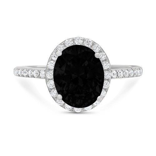 2.27Ct Oval Cut Natural Onyx Halo Engagement Ring for Women, 14K White Gold - Picture 10 of 11