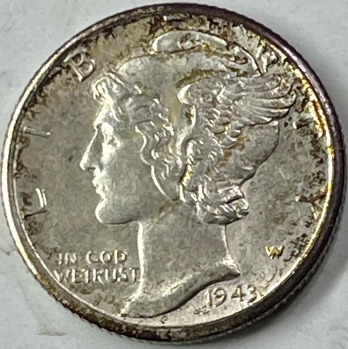 1943-D Mercury Dime Gem UNC  Hints of Russet Tone on Obverse - Full Bands
