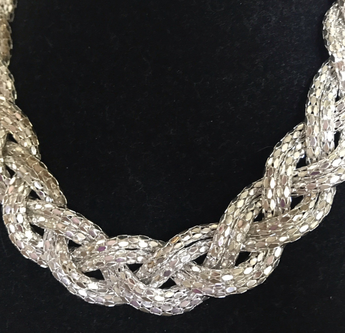 Braided silver Crystal Elements Statement Necklac… - image 2