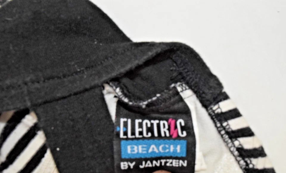 Traje de baño vintage eléctrico playa Jantzen talla S/M años 80 acanalado rayas corte alto Foto 3 de 4