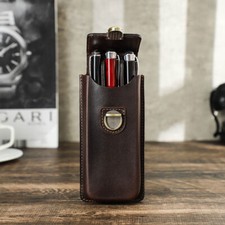 Handmade Genuine Leather 3 Slot Hard Fountain Pen Case Pen Organizer Storage Box