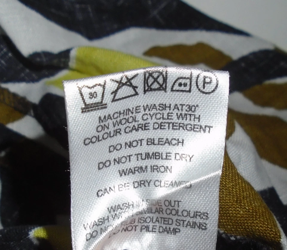 Falda Hobbs Parkin marrón marino amarillo blanco estampado 100% lino talla 12 en muy buena condición Foto 4 de 4