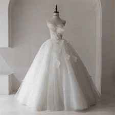 Strapless A-line White Wedding Dresses Backless Tulle Marriage Floor Length