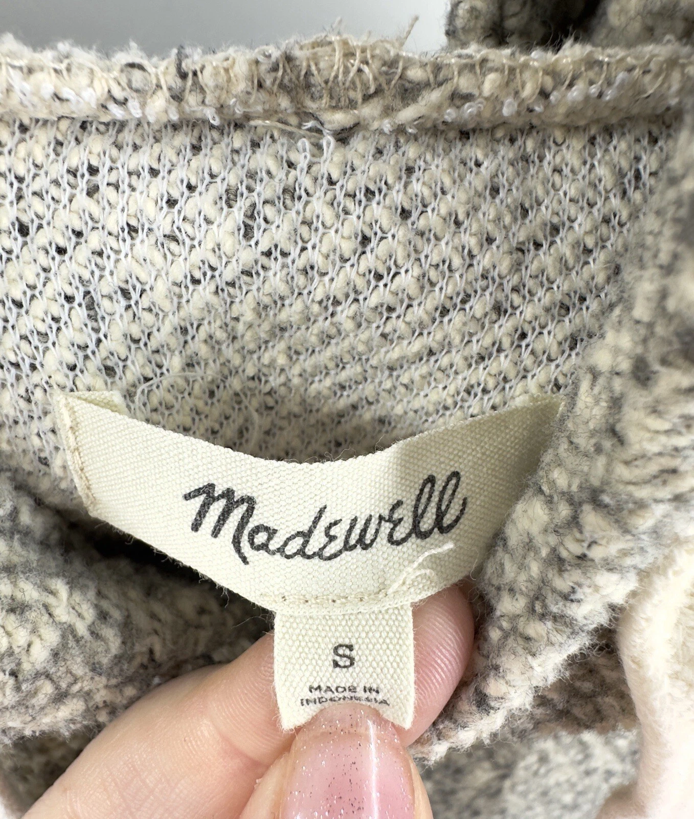 OFF WHITE Felpa con cappuccio manica trapuntata Madewell donna taglia S grigio panna pullover top