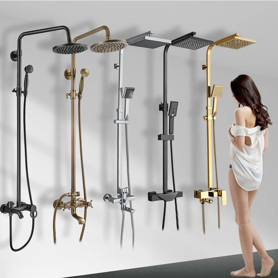 Exposed Shower Mixer Bathroom Twin Head Round Square Bar Set Wall Shower Taps