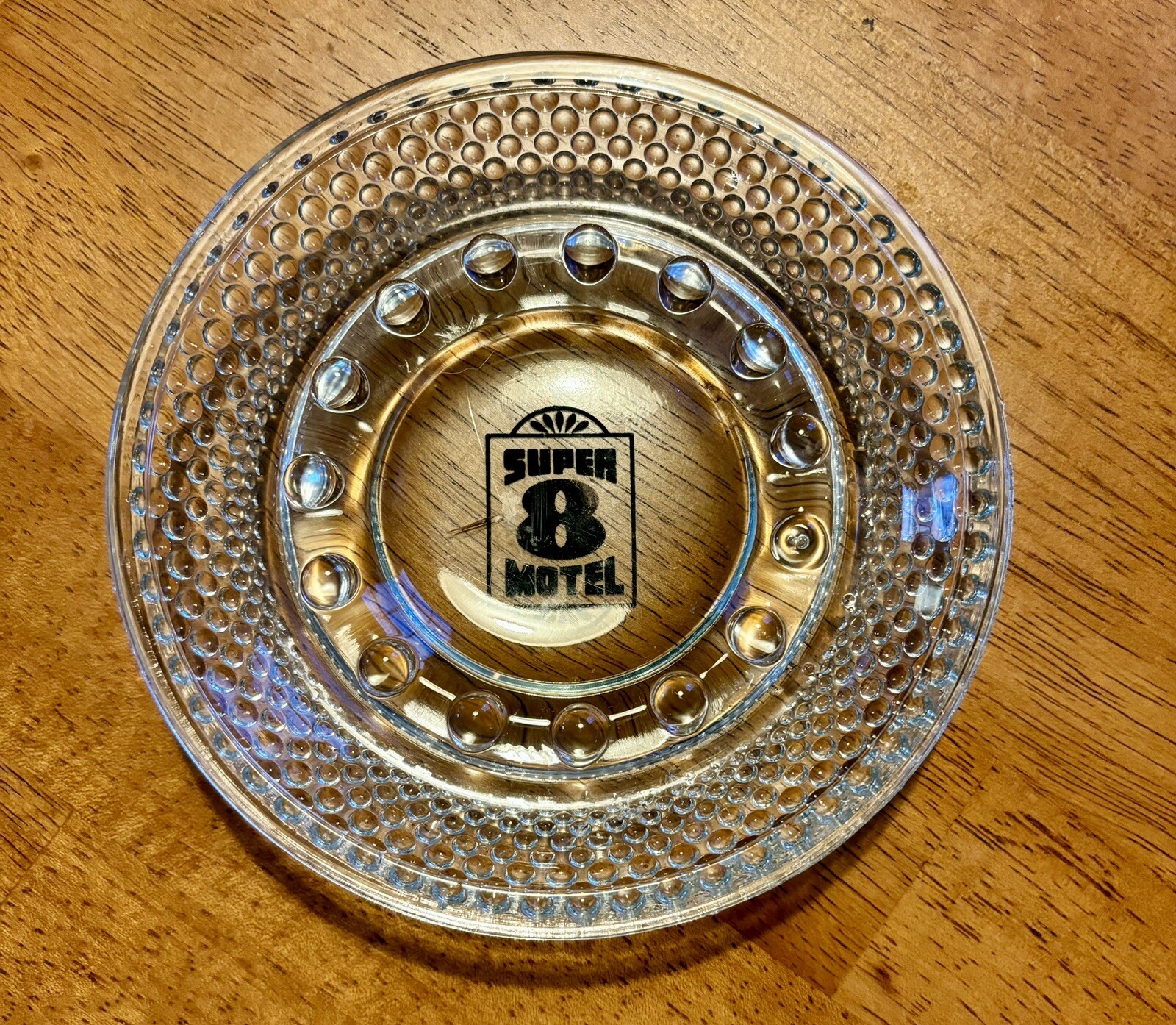 Vintage Clear Glass Black Print SUPER 8 MOTEL Advertising Ashtray 5