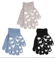 Boys Girls Kids Dinosaur DINO Print Gripper Gloves One Size Magic Stretch Gloves