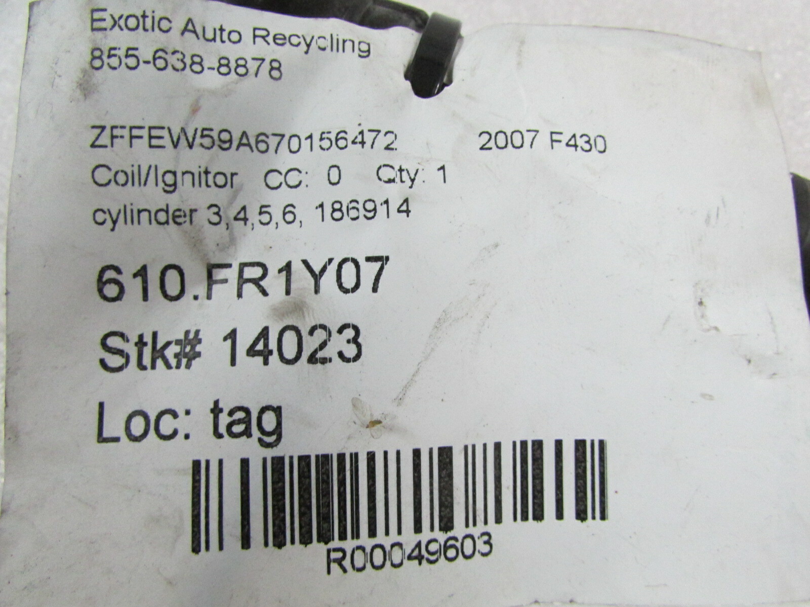 Ferrari F430, Ignition Coil, Cylinder 3,4,5,6, Used, P/N 186914
