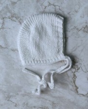 New Handmade Baby Bonnet, hat White by Maya's Knits 0 to 3 months