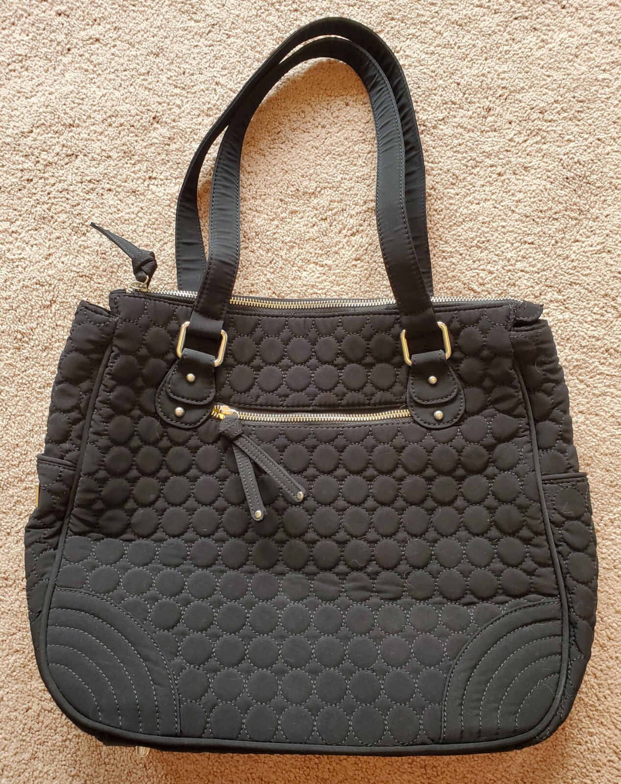 Vera Bradley Black Quilted Large Shoulder Tote Handbag Gem