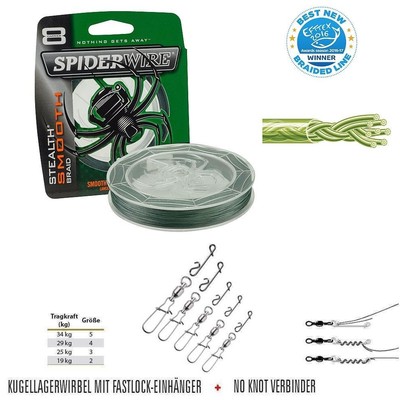 125m Spiderwire Stealth Smooth 8  0.12 /10,7 kg + Not-A-Knot + Kugellager Wirbel