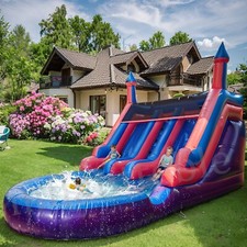 Commercial Inflatable Bounce House Pink Dual Lane Water Slide Combo with Blower