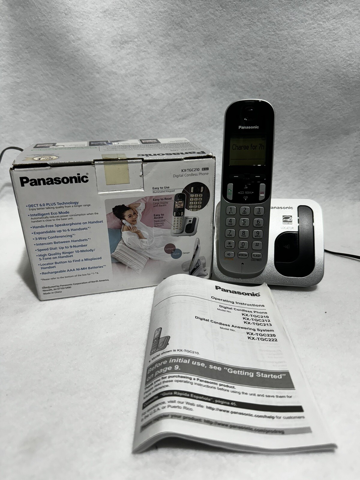 Panasonic Digital Cordless Phone Silver with Dock KXTGC210 Complete