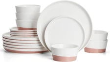 Plates and Bowls Set, Porcelain Dinnerware Sets for 6, 18 Pieces Handcrafted Gla