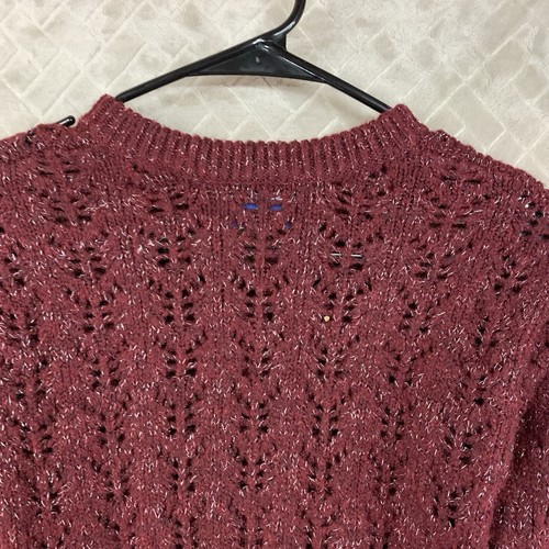 Old Navy Girls 6 Cardigan Sweater Maroon Red Glitter Puff Sleeve Button Front - Picture 11 of 13