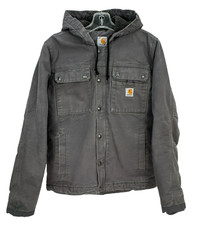 Carhartt Mens Utility Work Jacket 103826GVL S Duck Gray Sherpa Lined Zip Up Hood