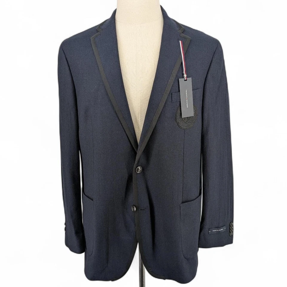 Abrigo Blazer Deportivo Tommy Hilfiger Para Hombre Ajuste Moderno Mezcla Lana Azul Marino 46 L Foto 2 de 4