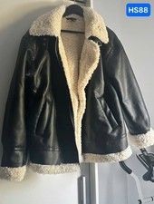 H&M Damen Bikerjacke M Schwarz/Creme Kunstled...
