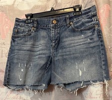 Ann Taylor LOFT Denim Shorts Womens 6 Mid-Rise Cut Off Raw Hem Stretch FLAW