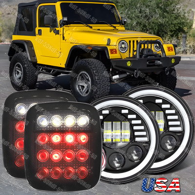 Combo 7'' Round LED Headlights / Tail Lights / Kit For Jeep Wrangler TJ 1997-2006