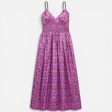 J Crew Maxi Dress Womens 0 Purple Iris Floral Smocked Waist V Neck Poplin CS986