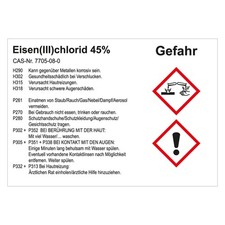 GHS Aufkleber Gefahrstoffetikett Eisen(III)chlorid 45% 105x74 mm 100 Stück/Rolle