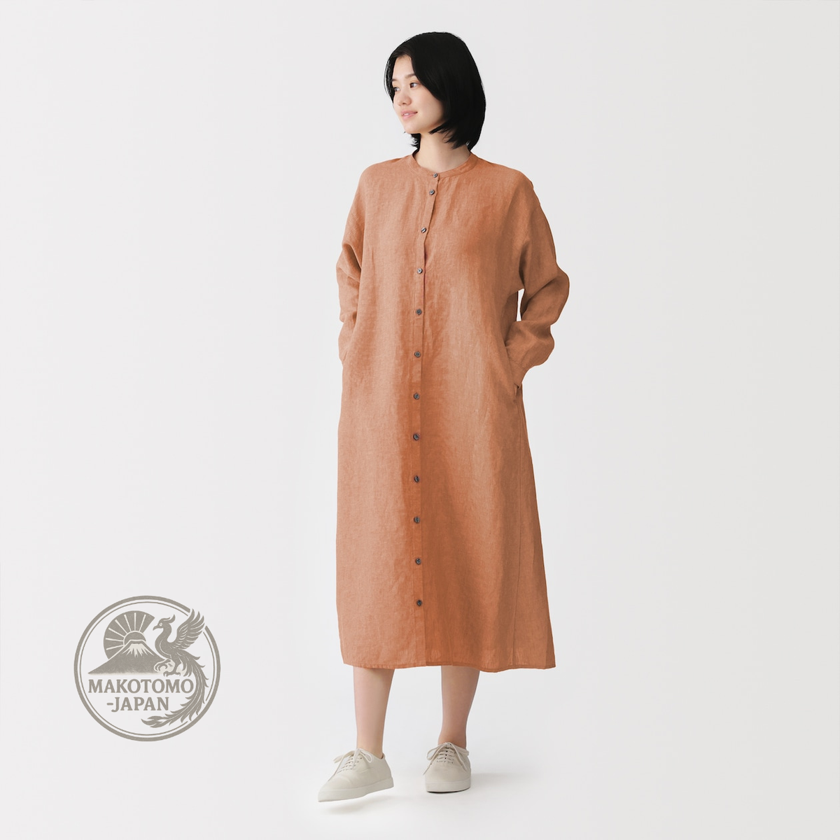 knee length dresses for ladies Women's Washed Broadcloth Stand Collar Long Sleeve Dress main image 0
