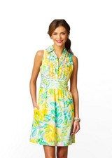 LILY PULITZER Size 6 Essie Shirt Dress Pink Lilet Pockets Yellow Wedding Tea