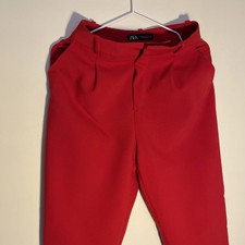 Zara Women's Trousers XS Red Polyester with Elastane, Viscose Straight Chino